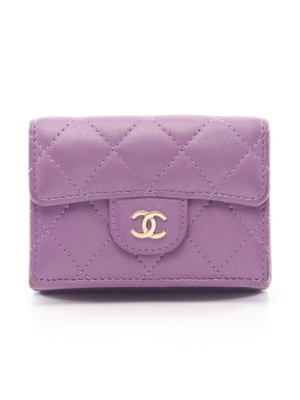 Chanel Trifold Wallet Classic Small Flap Quilted Purple Lambskin - Picture 1 of 12